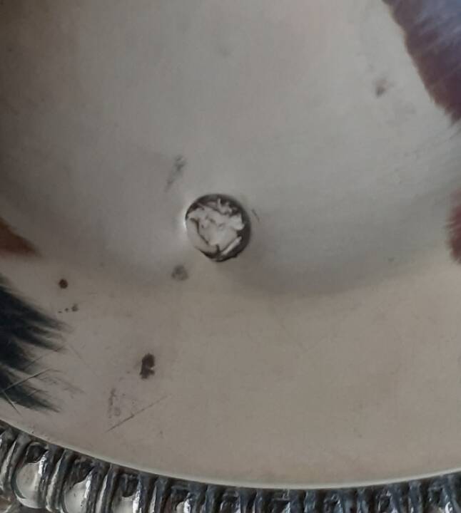 Mustard pot in solid silver and crystal