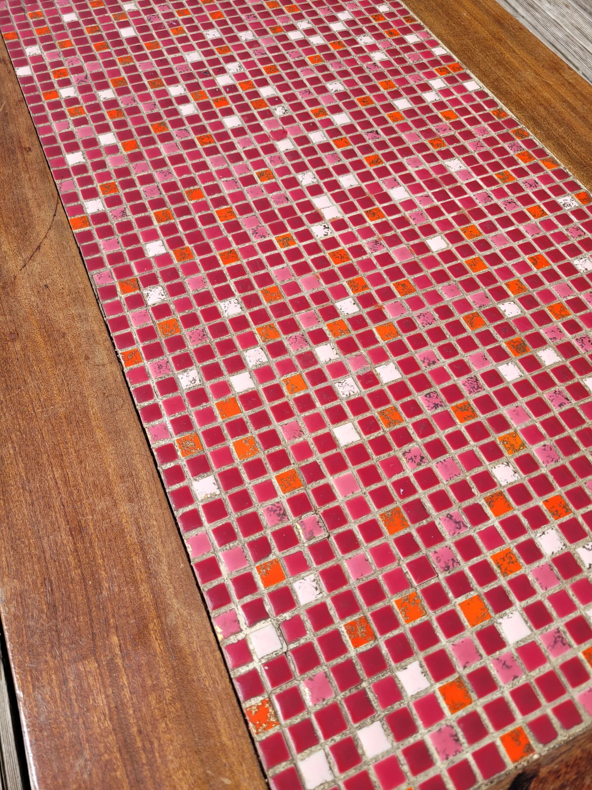 Vintage coffee table in teak and mosaic.