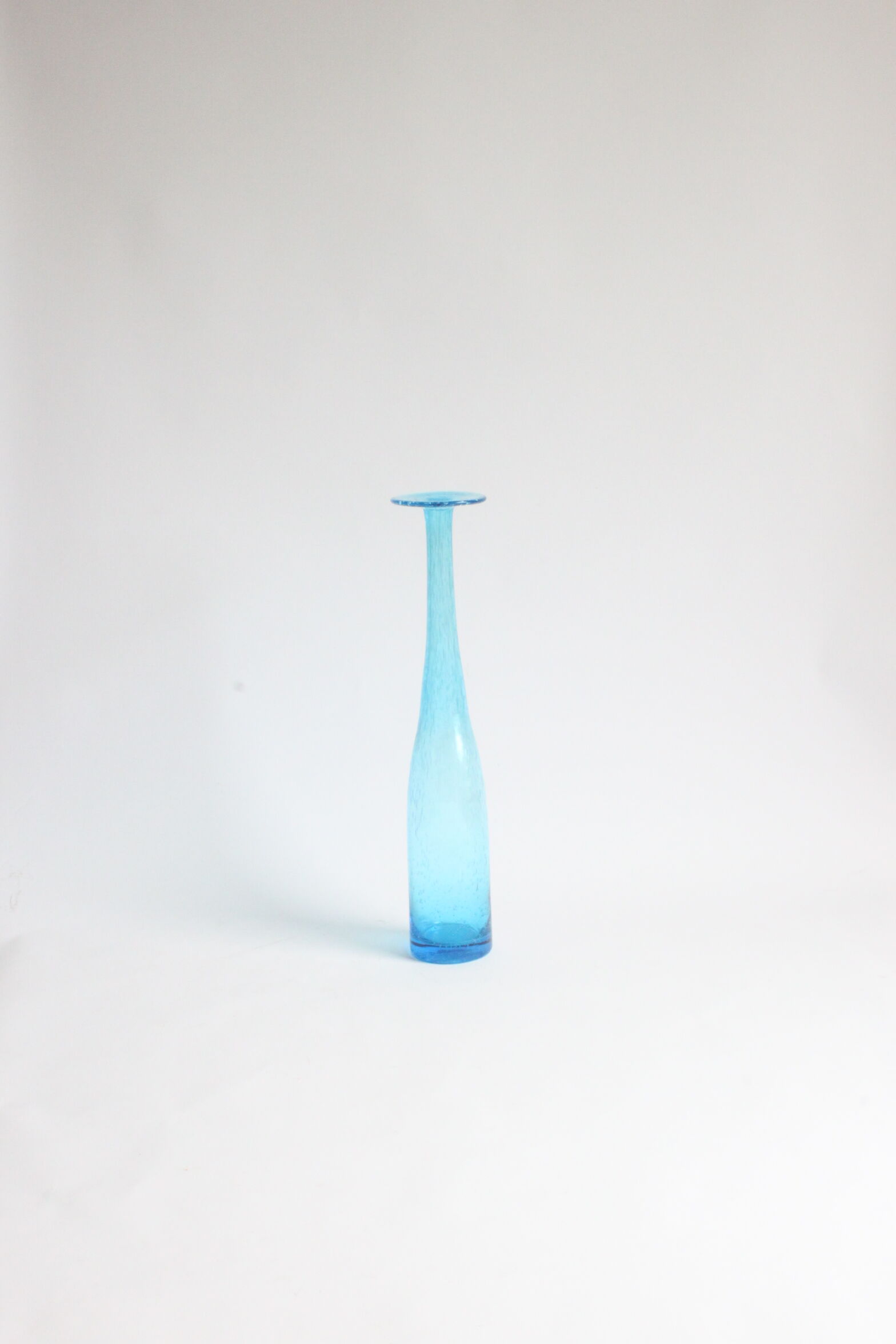 Vintage handblown blue bubble glass bottle vase