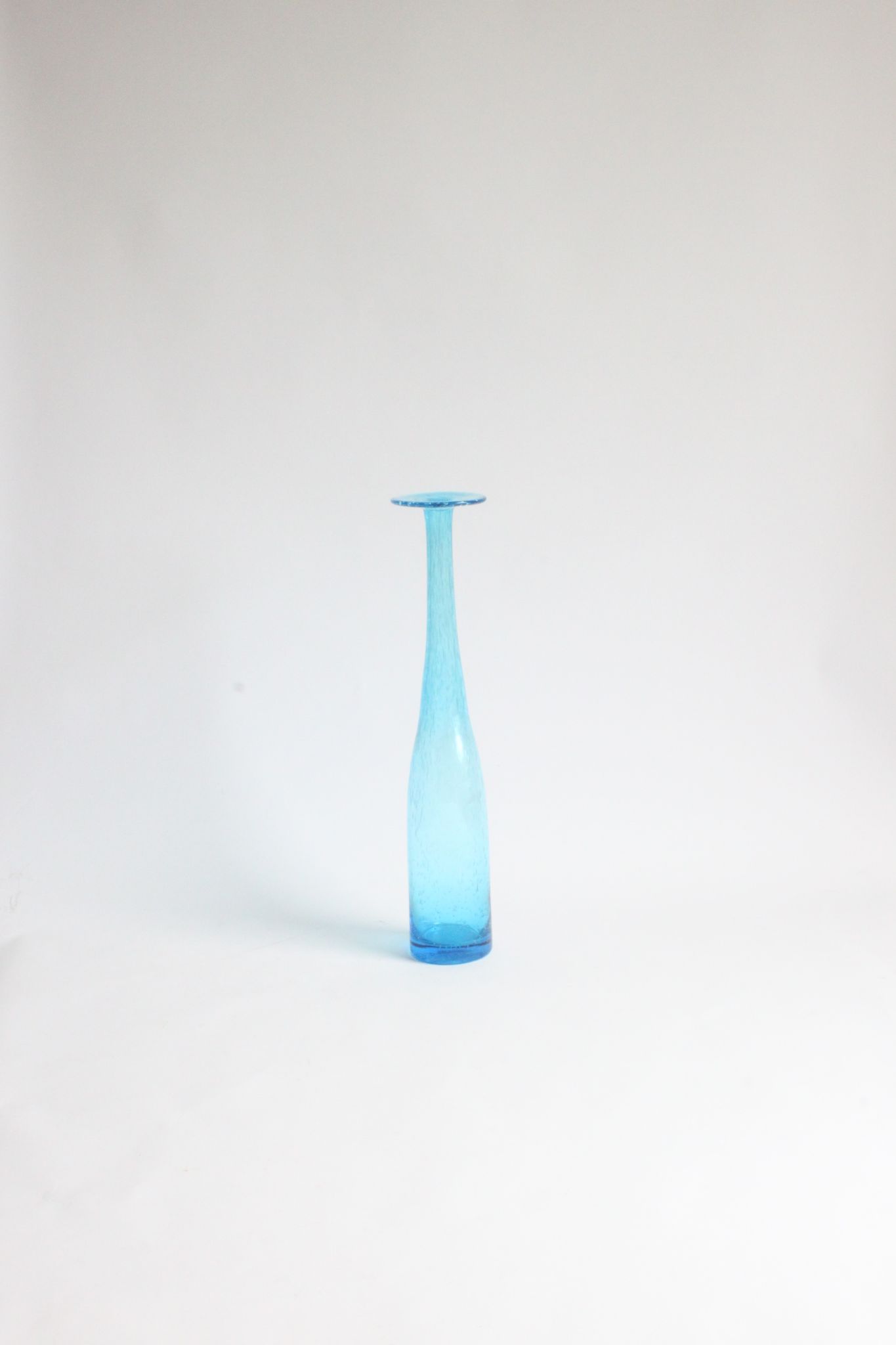 Vintage handblown blue bubble glass bottle vase