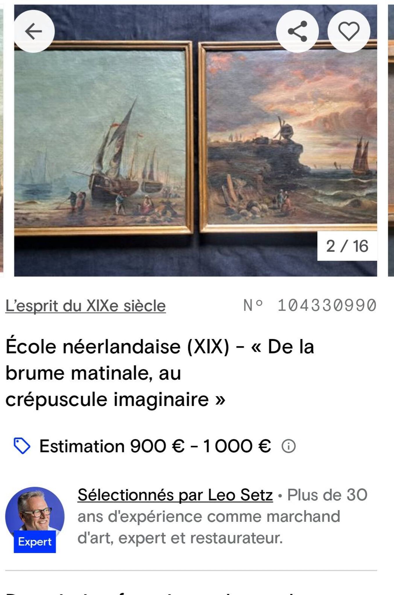 Paire de tableaux impressionnistes Huile sur toile Marine hollandaise