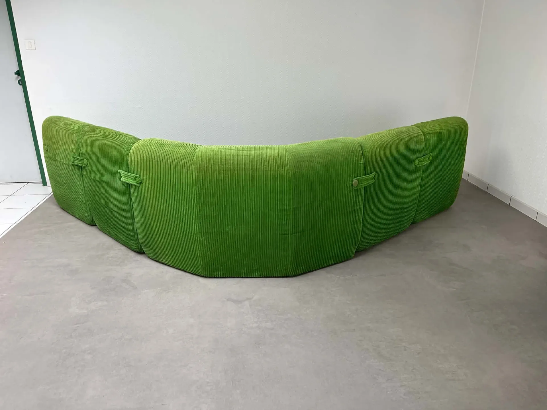 Modular green velvet corner sofa, 1970s