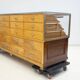 Shop counter made of birch and oak with twenty drawers, 1940s.