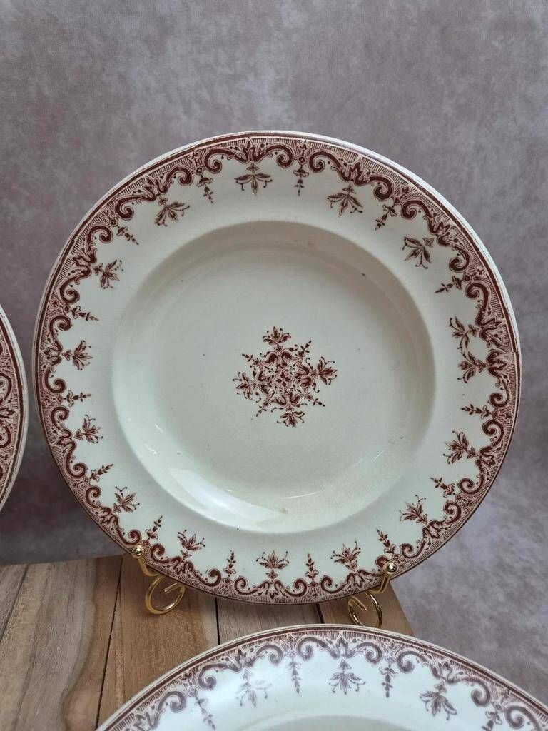 Set of 5 deep plates Terre de Fer Clairefontaine Rouen sepia 19th century