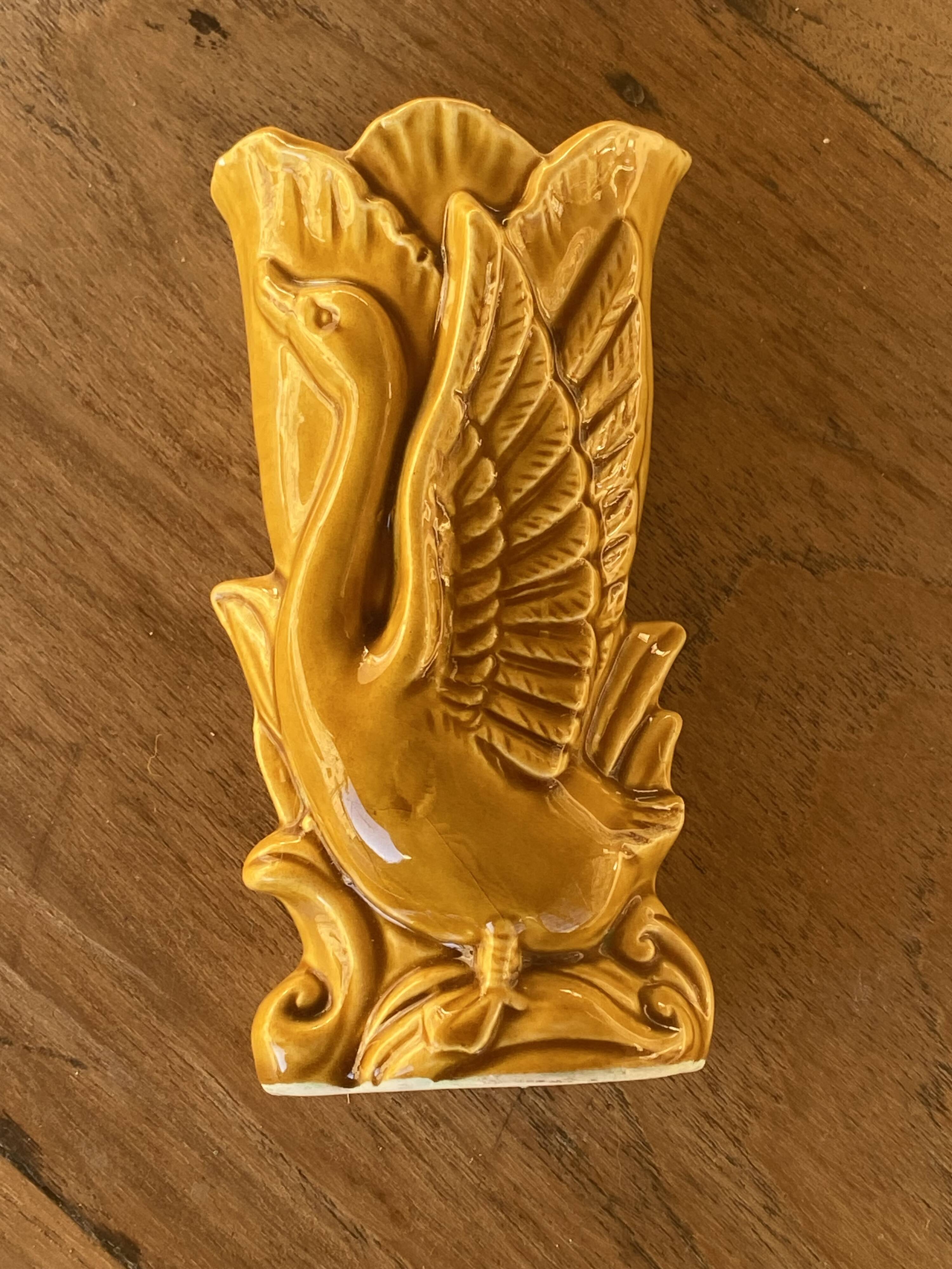 Japanese ceramic vase with swan decor