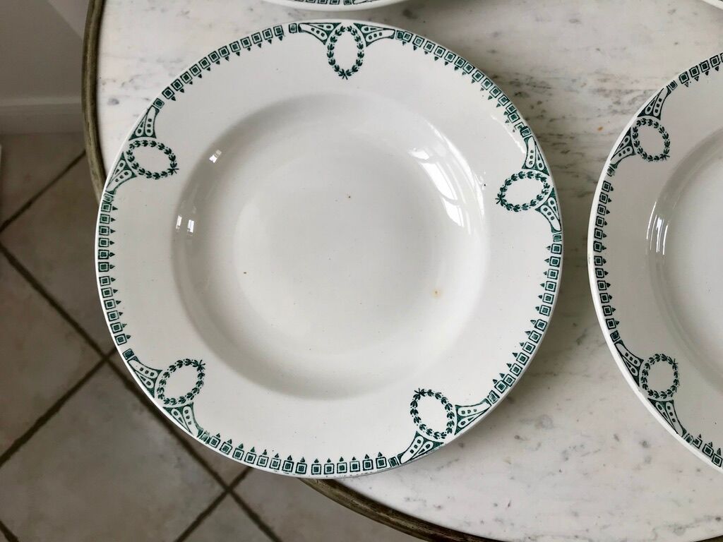 4 hollow plates Terre de Fer Saint-Amand early twentieth century