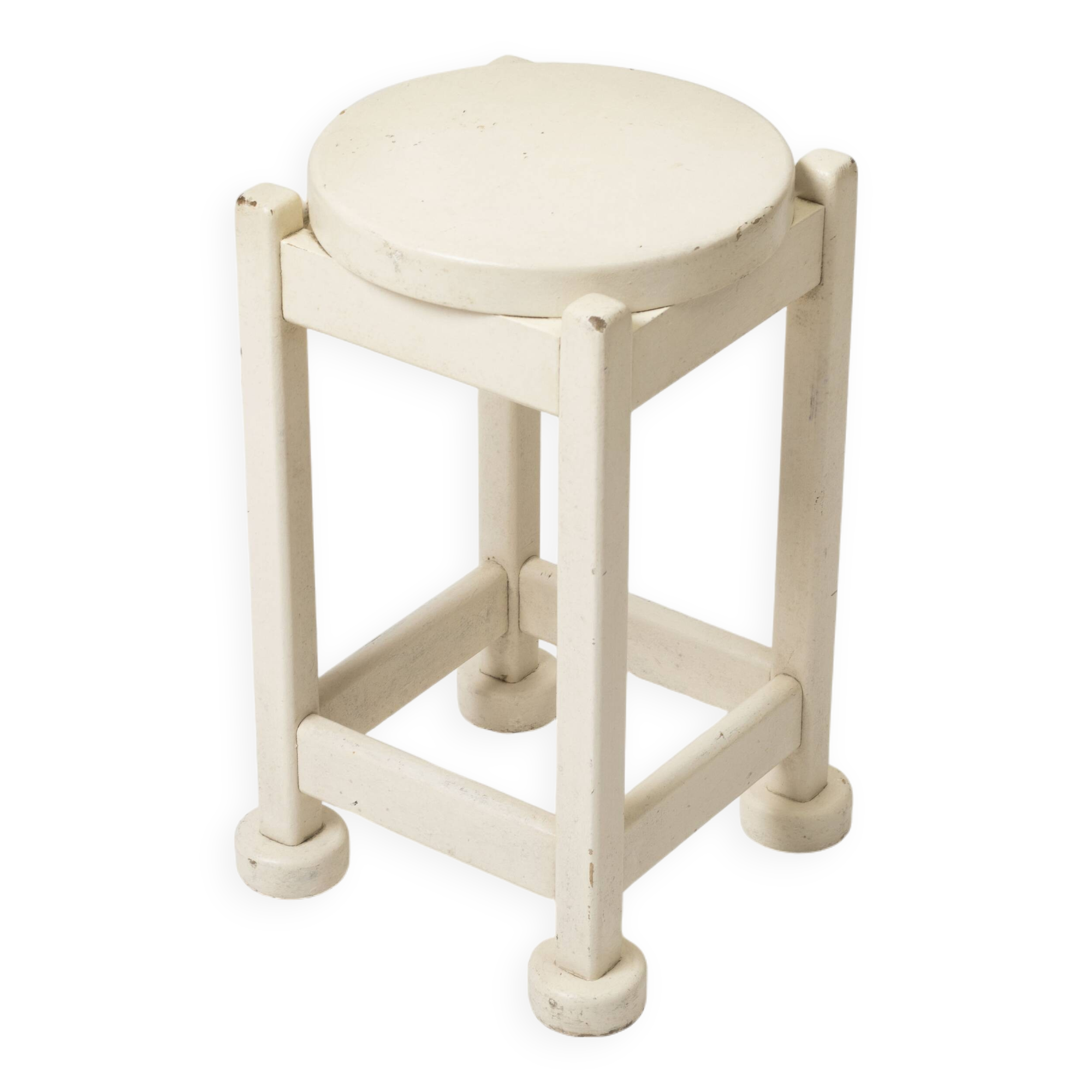 Funcionalist white painted wood stool, poland, 1950s
