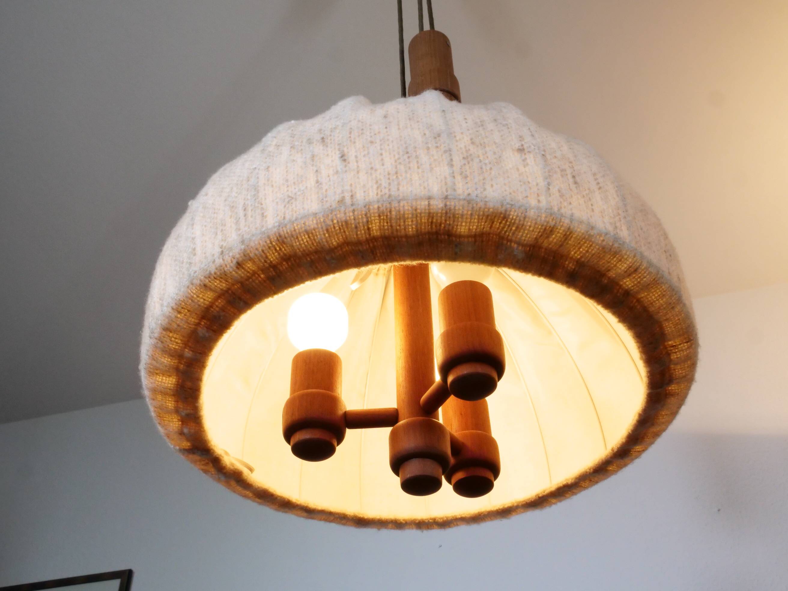 Teak Pull Pendant Ceiling Lamp Domus 1960s