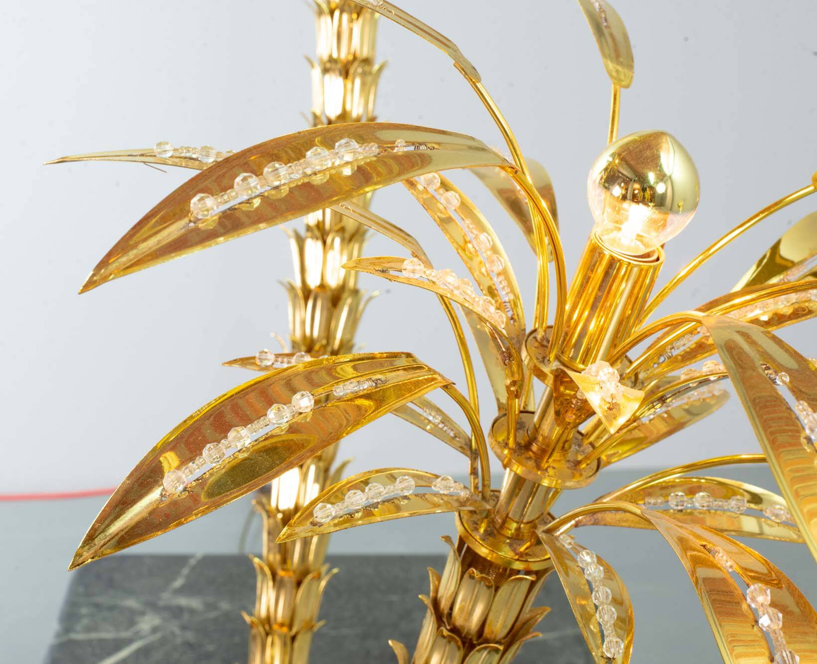 Exquisite Italian Golden Palm Tree Floor Lamp with 3 Sparkling Branches 70s