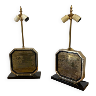 Pair of brass lamps