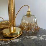 Suspension with vintage amber glass lampshade