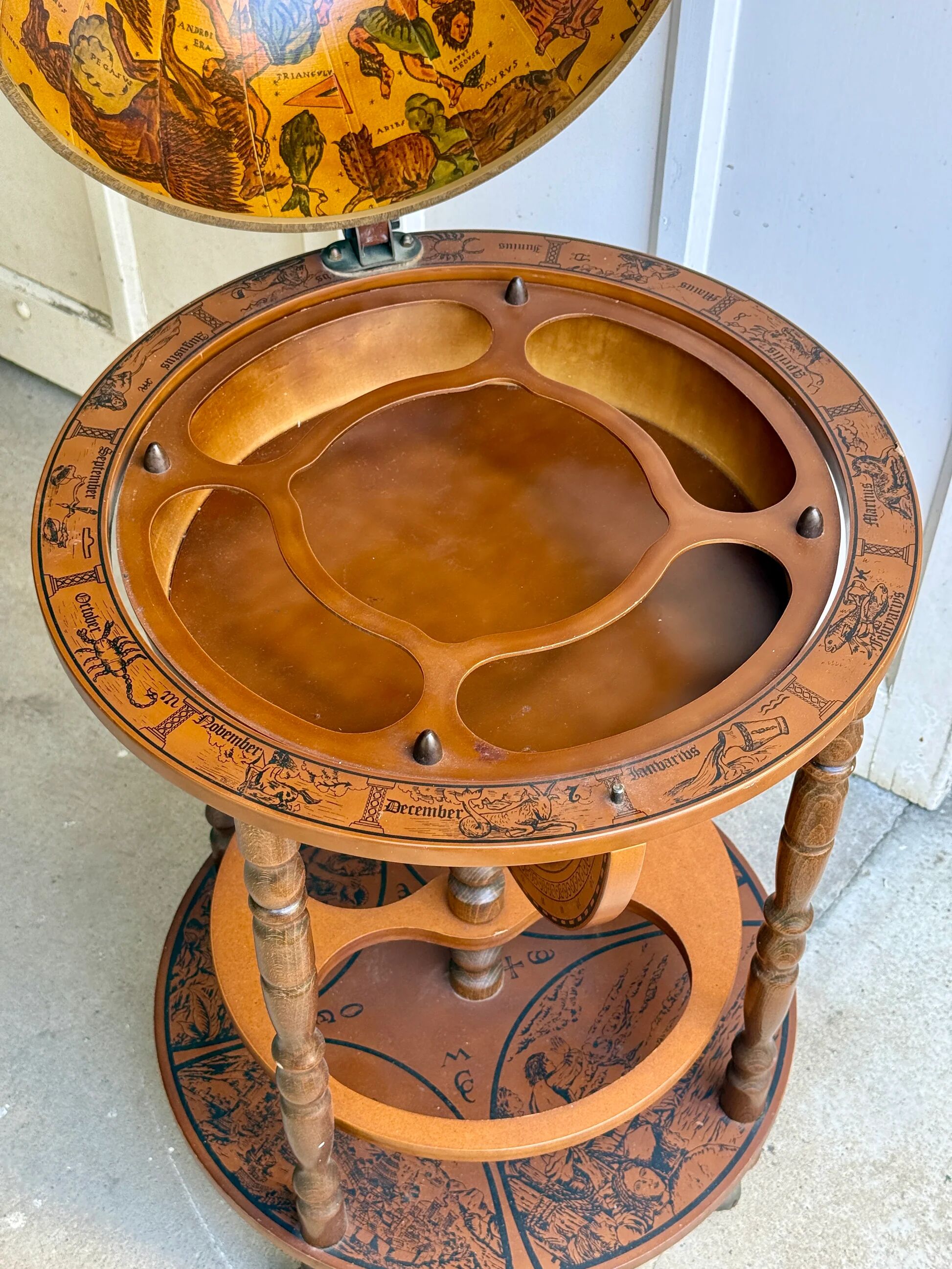 Globe bar on wheels with a rotating tray