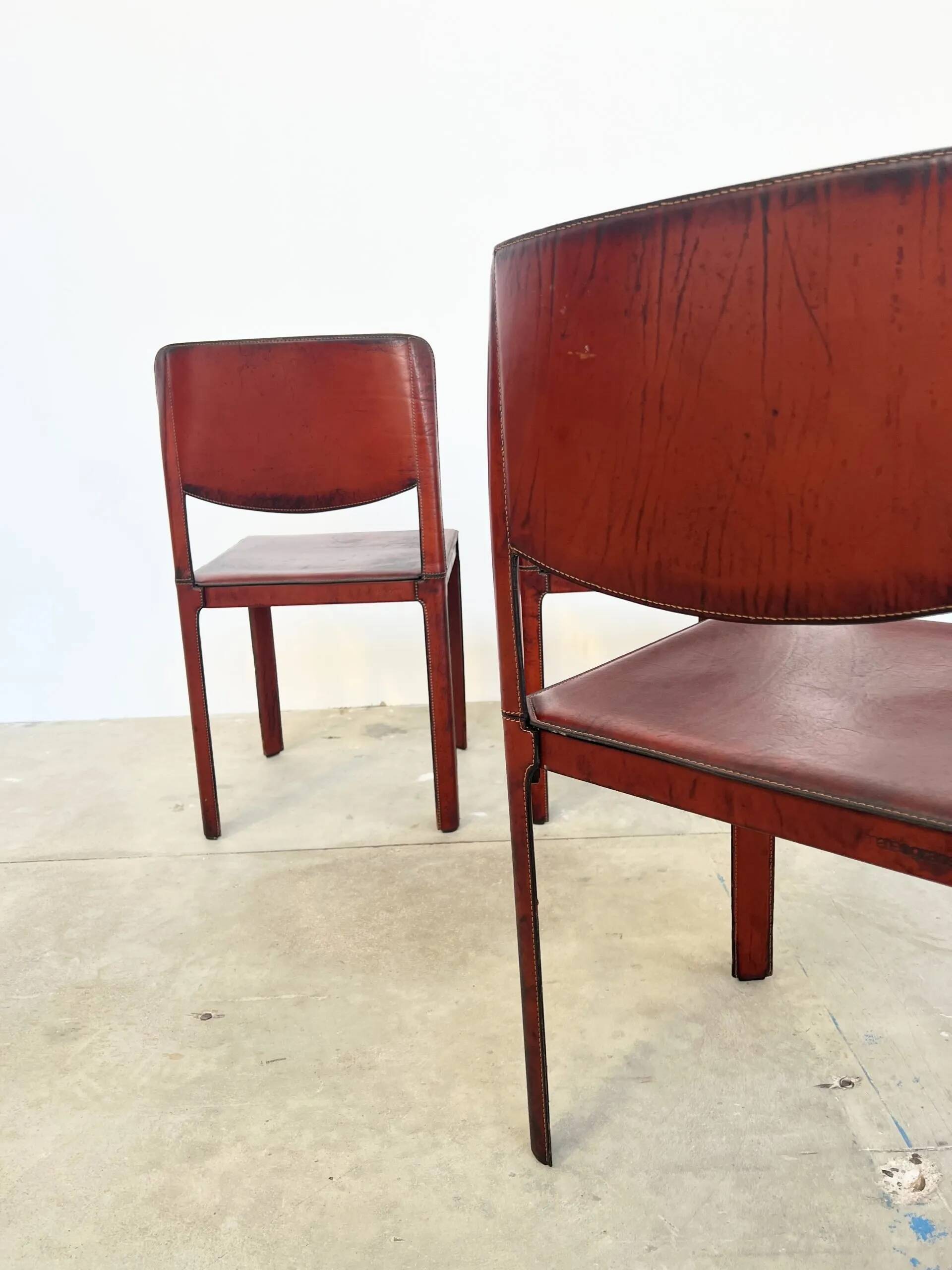 Lot de 4 chaises Matteo Grassi cuir rouge