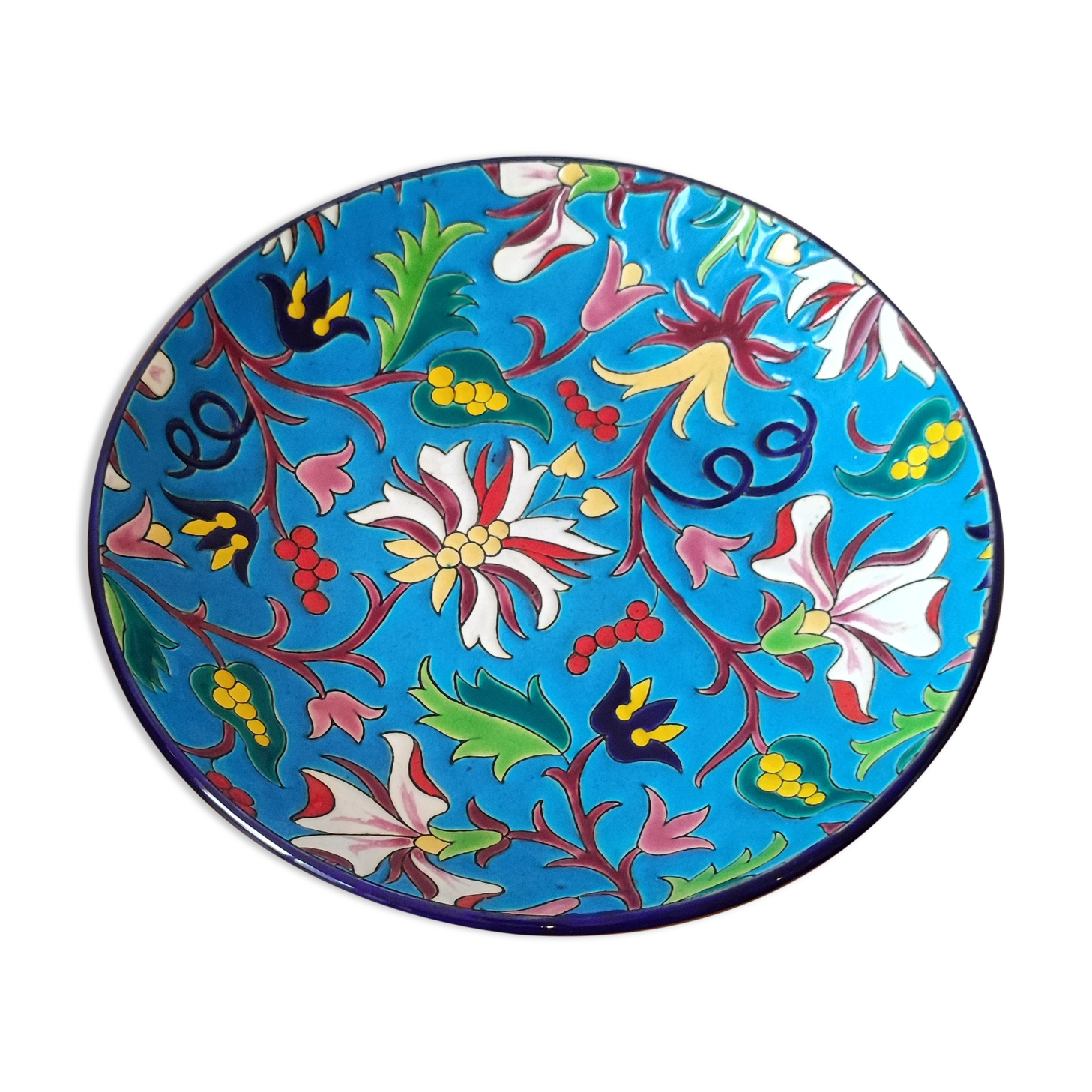 Numbered hollow dish in Longwy emaux.