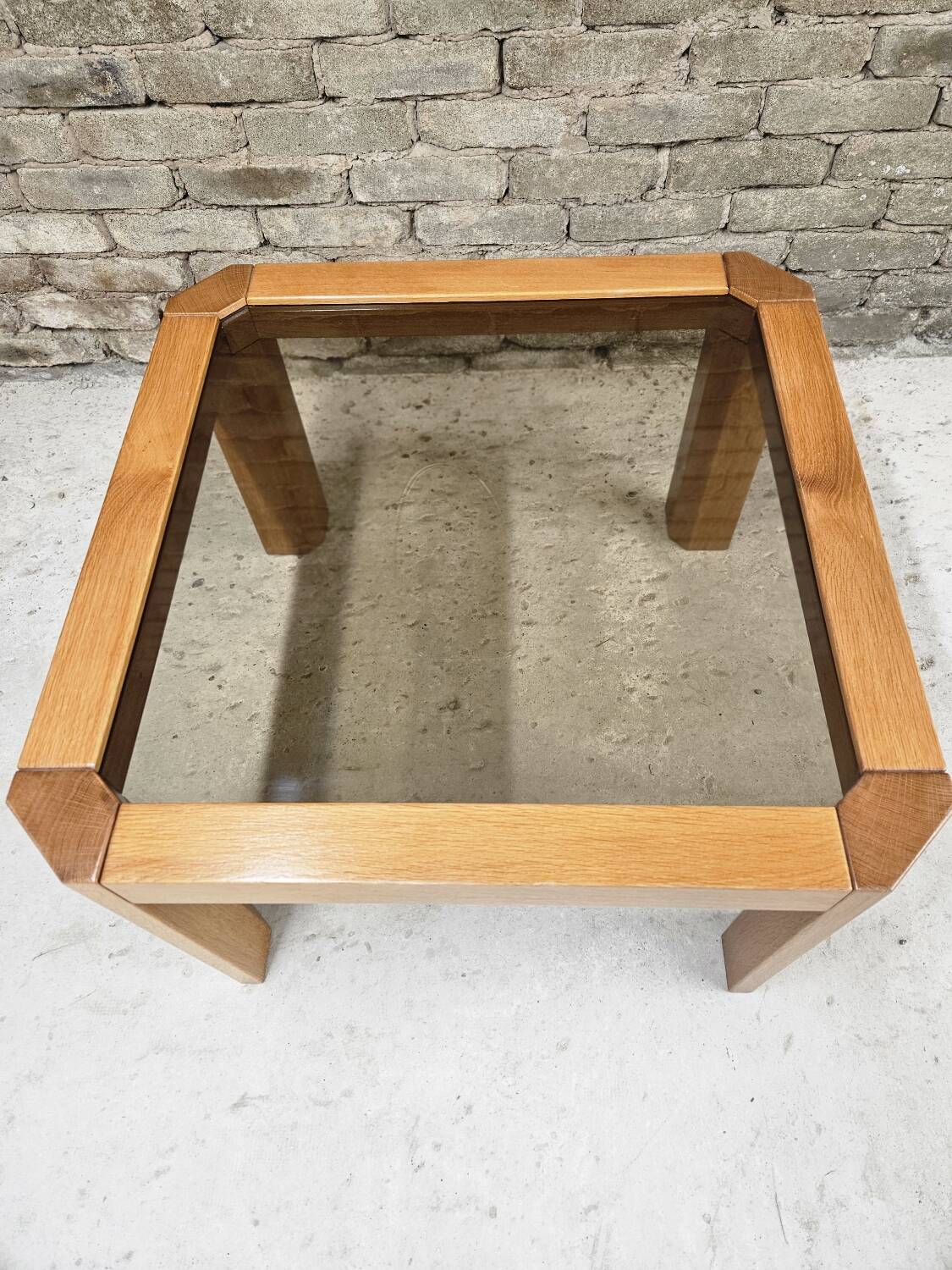 Coffee table in wood and smoked glass 1970 vintage