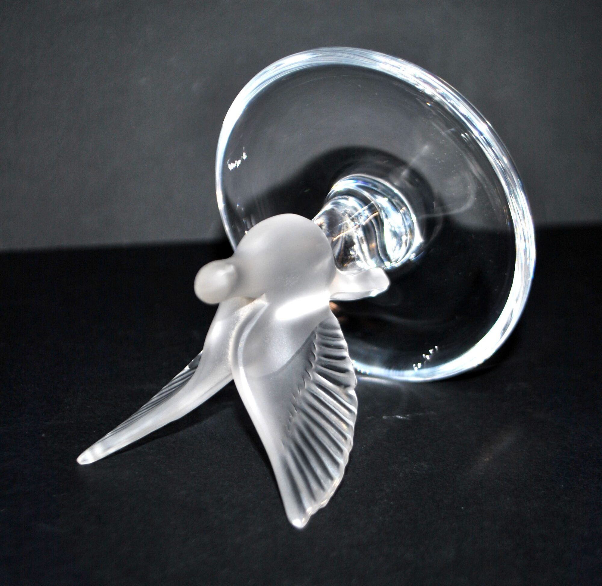 Lalique ashtray dish bird dove in frosted crystal and signed