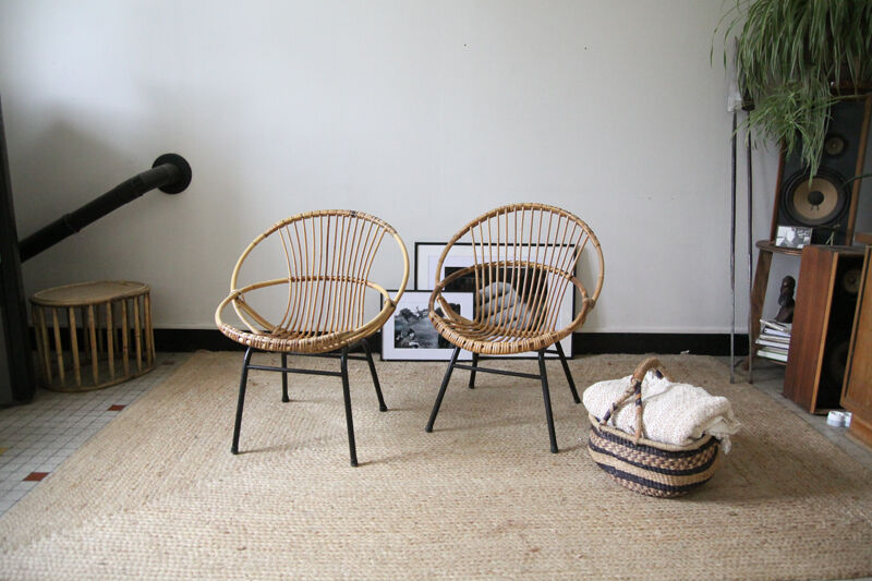 Pair of rattan armchairs