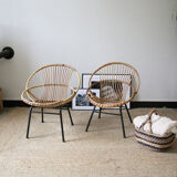 Paire de fauteuils en rotin