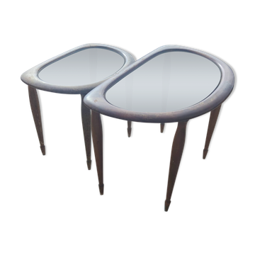 2 tables in mahogany, glass and bronze, circa 1960