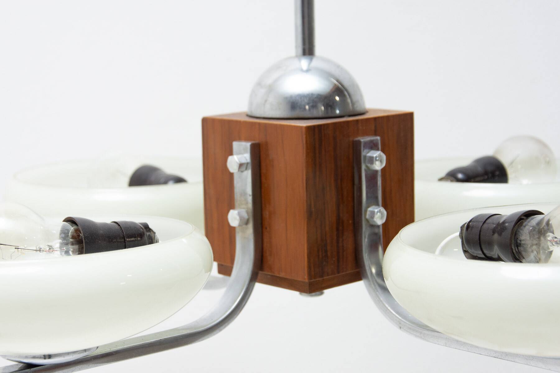 chrome and wood art deco pendant chandelier, circa 1930´s, bohemia