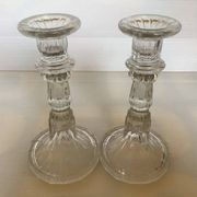 Pair of moulded glass candlesticks