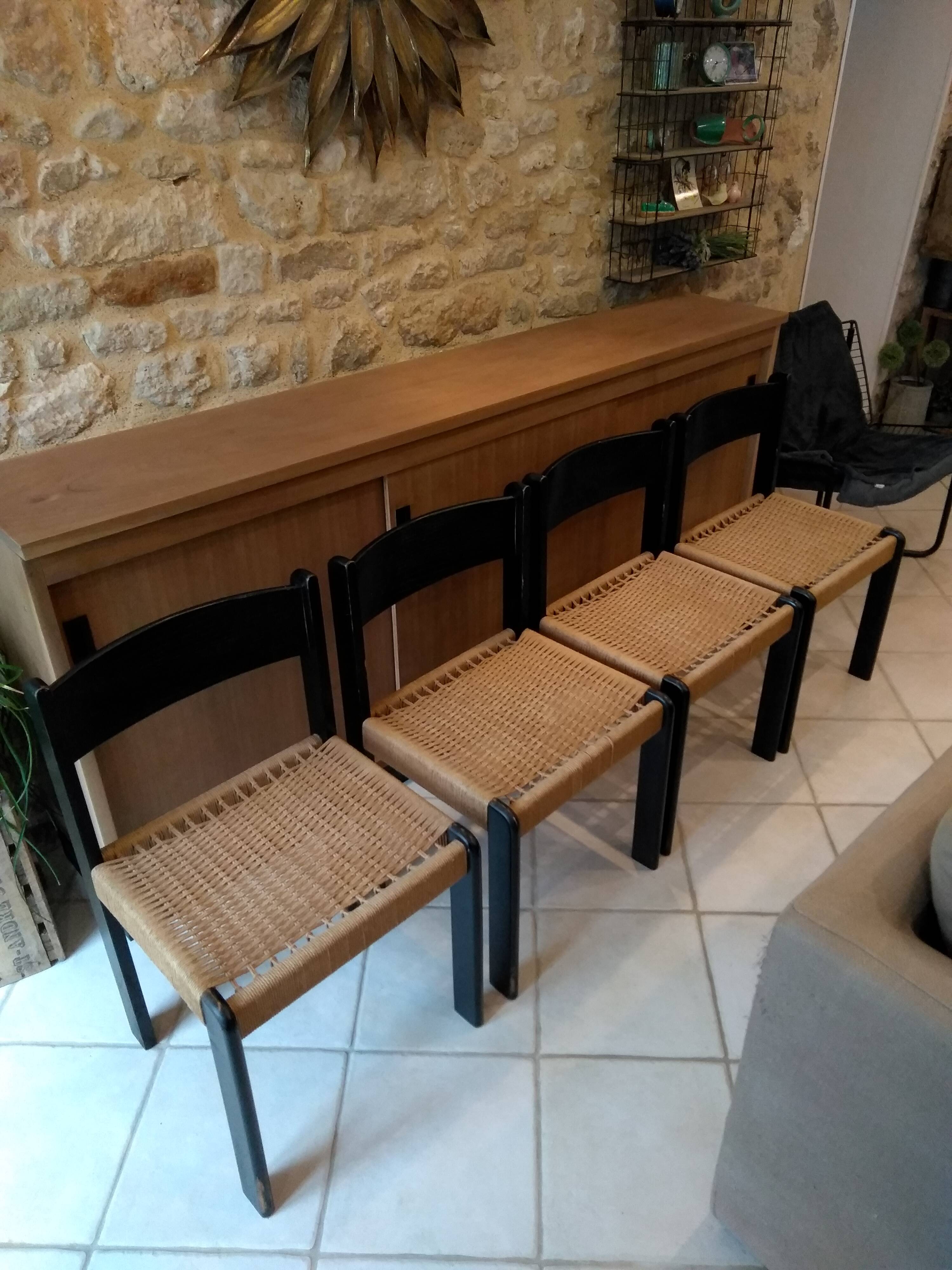 Set of 4 Scandinavian rope chairs