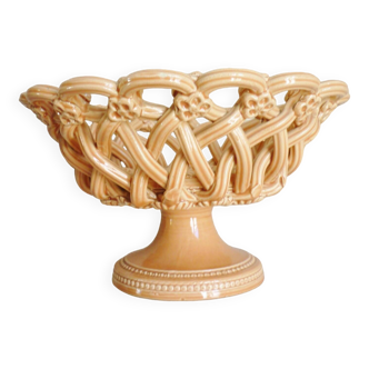 Vintage cup or basket in enameled ceramic, openwork, braided, signed Pichon Uzès