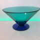 Glass fruit cup on foot, green and blue