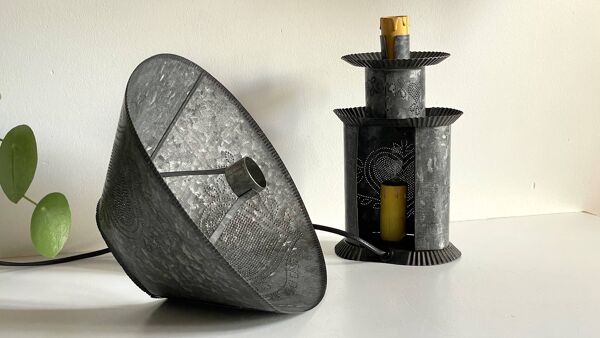 LAMPE Coeur ZINC Vintage