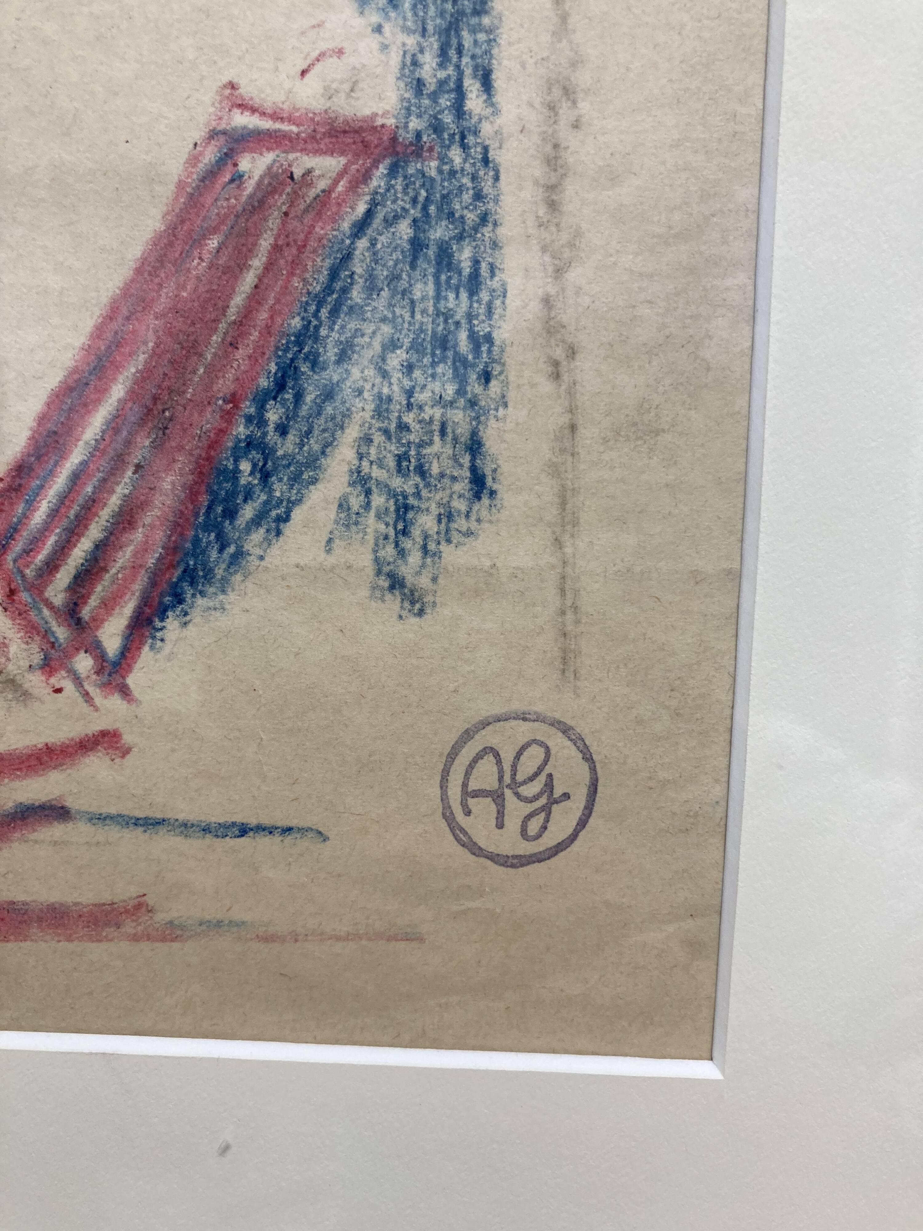 Alfred Gaspart (1900-1993), Cubist still life, pencil and oil pastel drawing framed