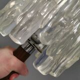 Table lamp with a teak ‘trunk’, silver-coloured metal base, acrylic shade