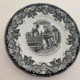 8 old, black and white dessert plates, Lunéville, Country Pranksters