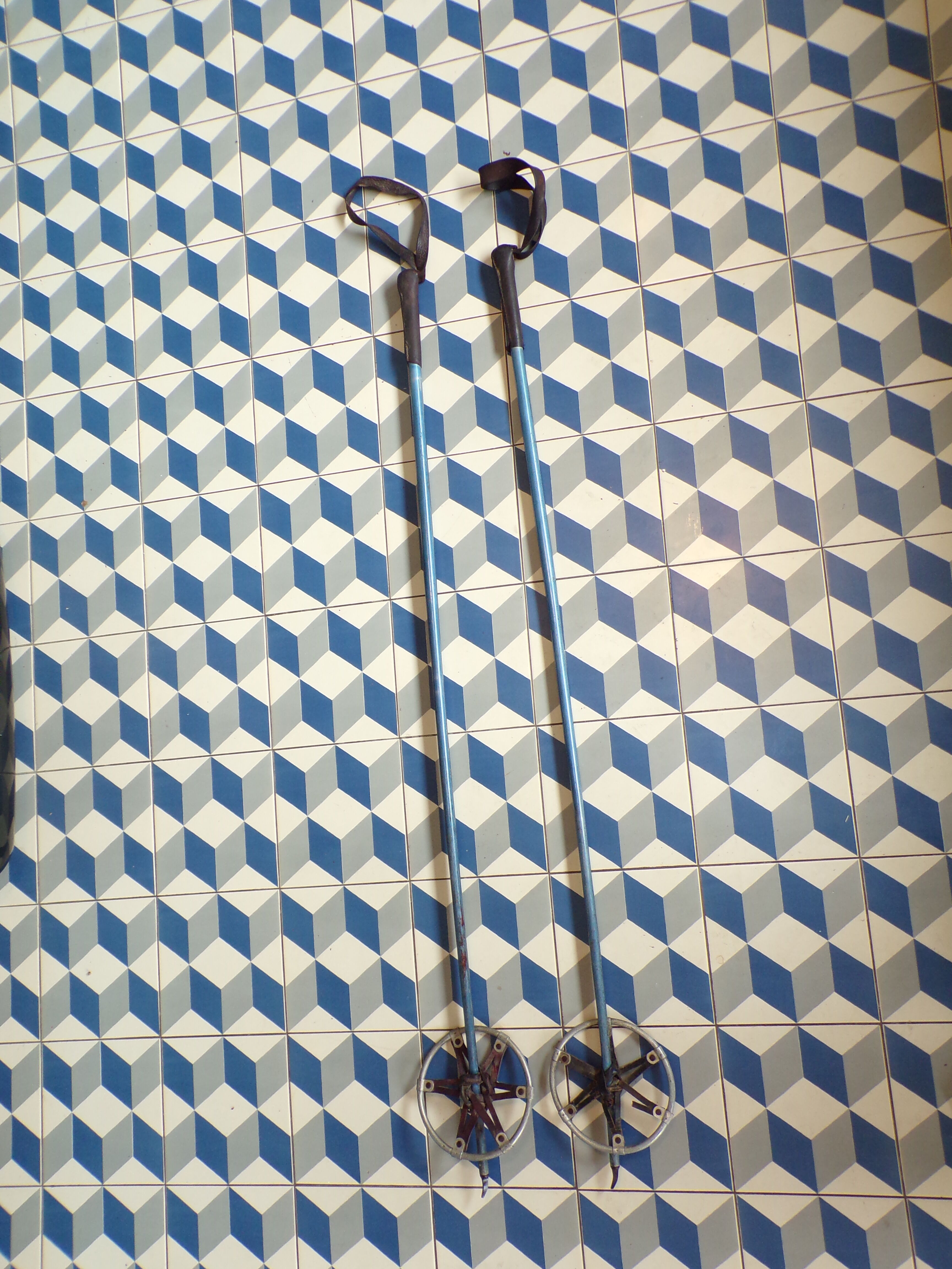 Vintage metal and leather ski poles