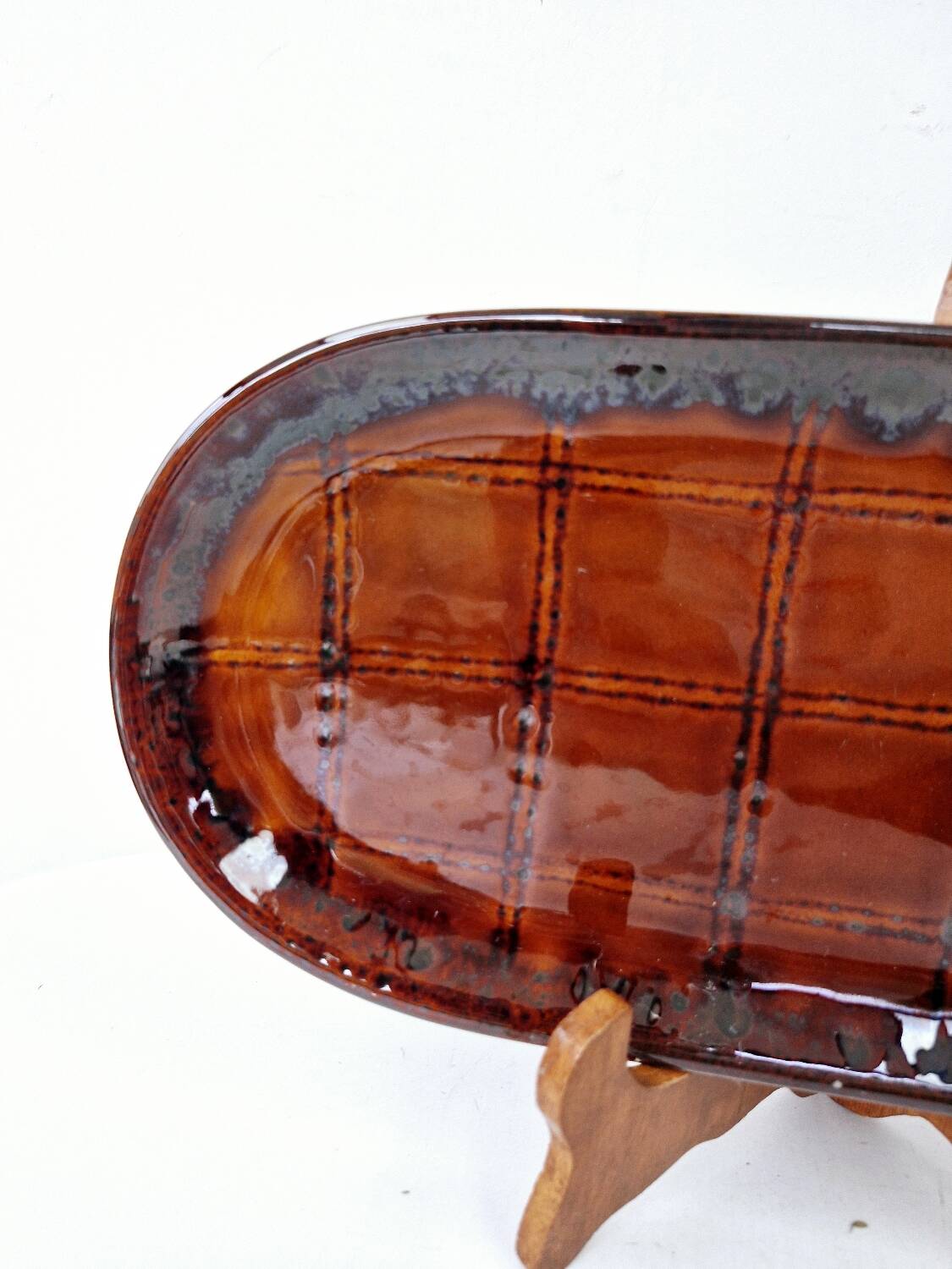 Old Oval Dish Earthenware K&G Luneville Grid Decor 37 x 15.5 cm