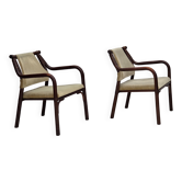 Années 1980, paire de fauteuils scandinaves, velours de mobilier, bambou.