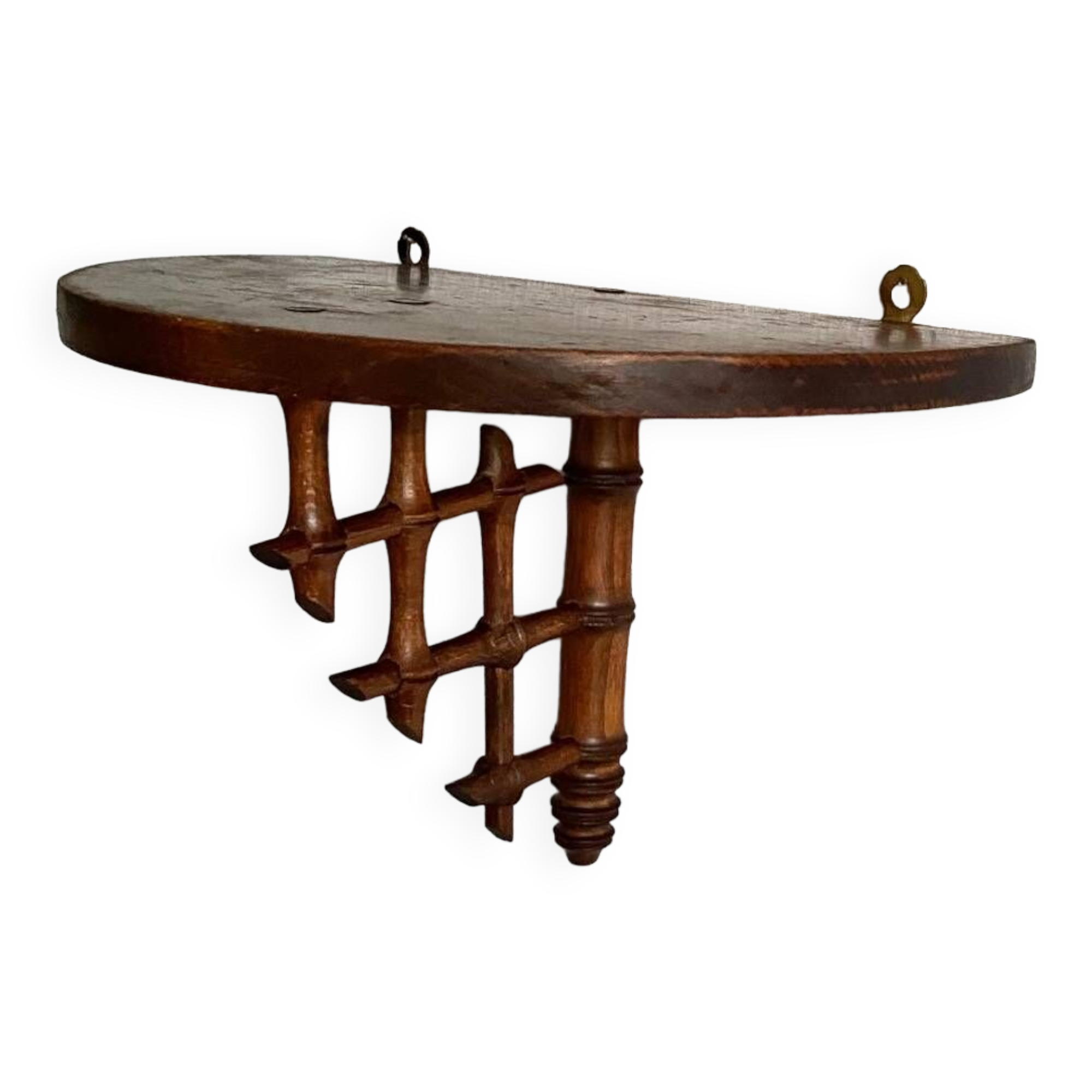 Wooden wall shelf, bamboo sculpture