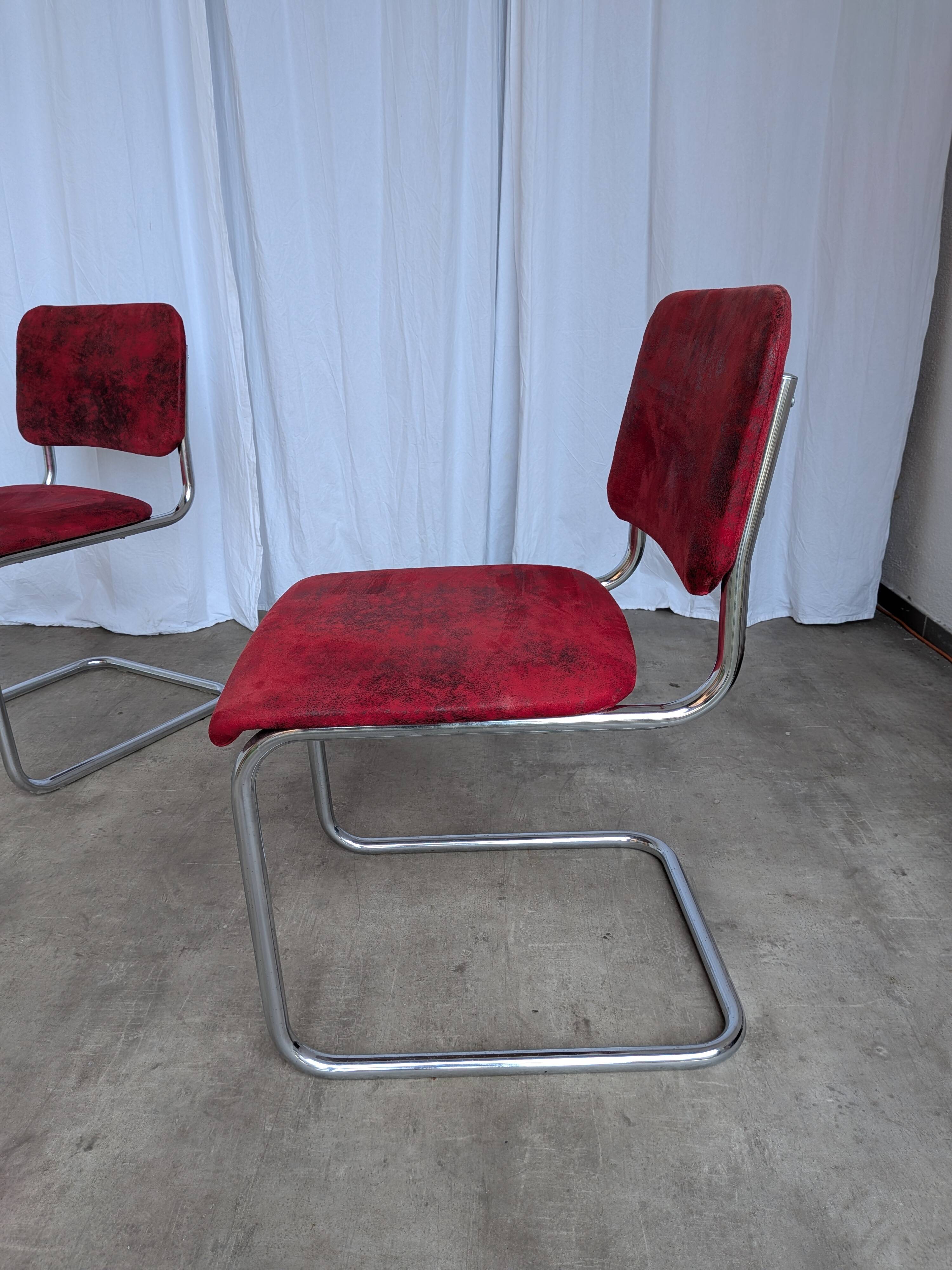 Cesca Style Dining Chair: Red Fabric, Tubular Frame, 1970s ( 2 in stock)