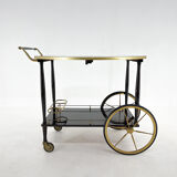 Mid-century italian brass & stained mahagony in high gloss finish bar cart