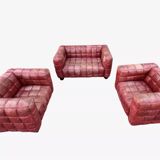 Set of sofas, red leather, 1980s reissue