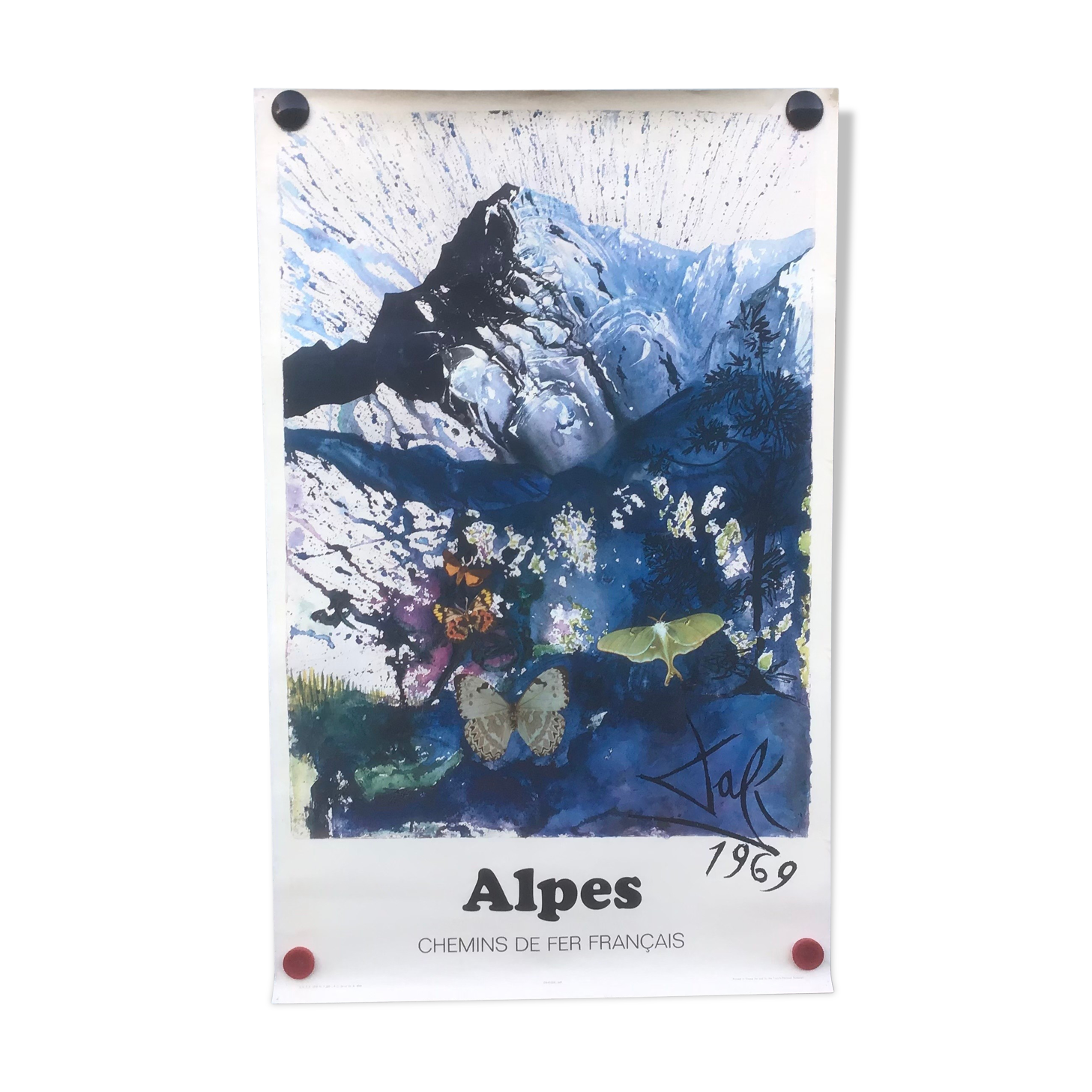 Affiche originale Alpes pour la sncf Dali Salvador 1970 - 99x62cm