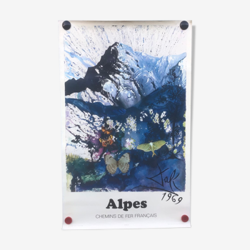 Original Alps poster for sncf, Dali Salvador 1970 - 99x62cm