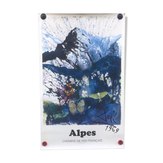 Affiche originale Alpes pour la sncf Dali Salvador 1970 - 99x62cm