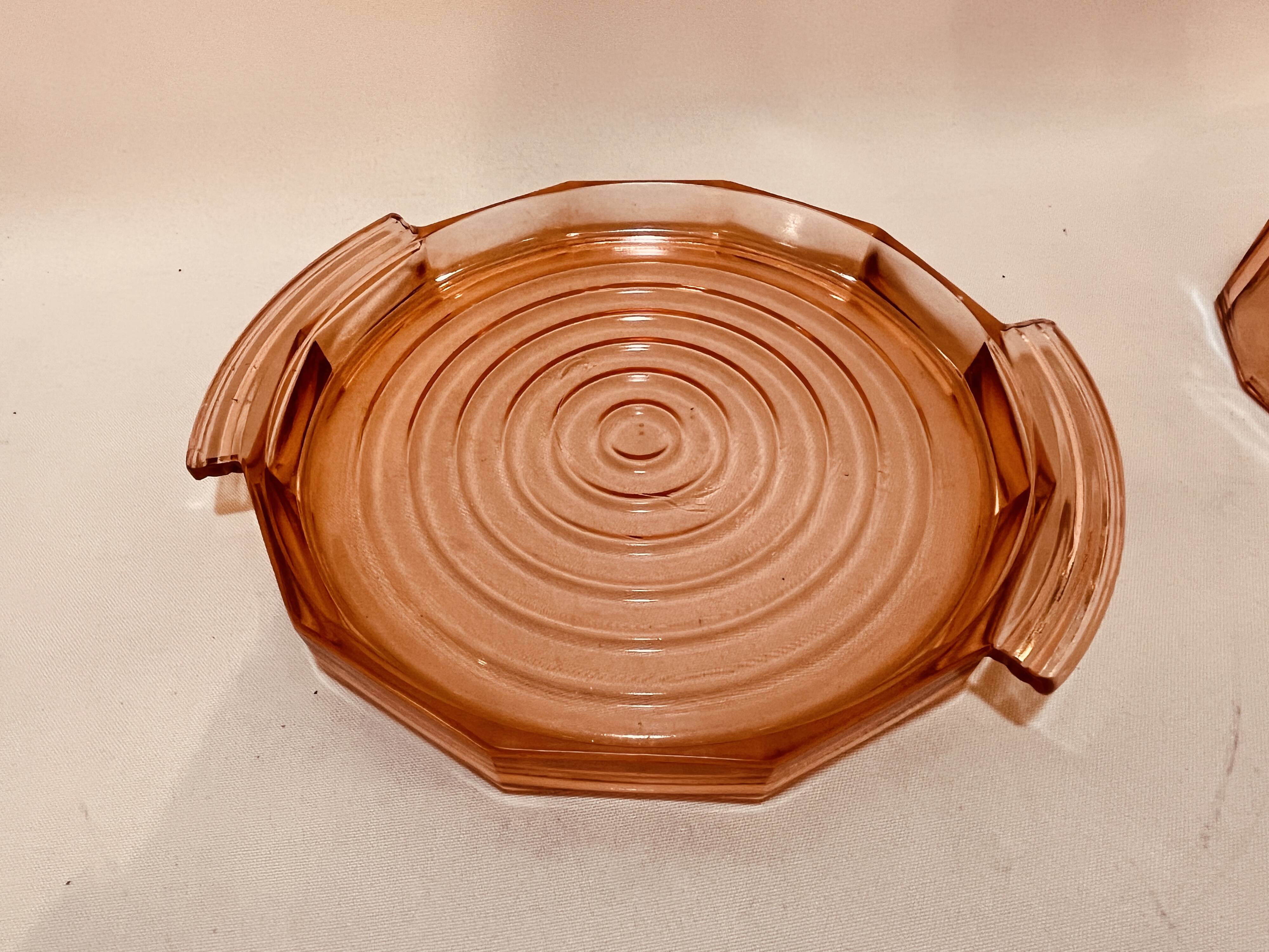 Rosaline pink glass bell and 1930s Art Deco cheesecake tray