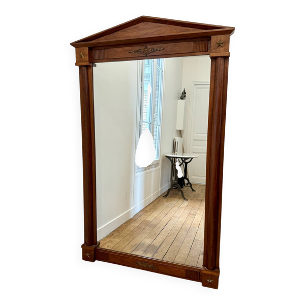 Grand miroir ancien en bois massif et bronze – style Empire