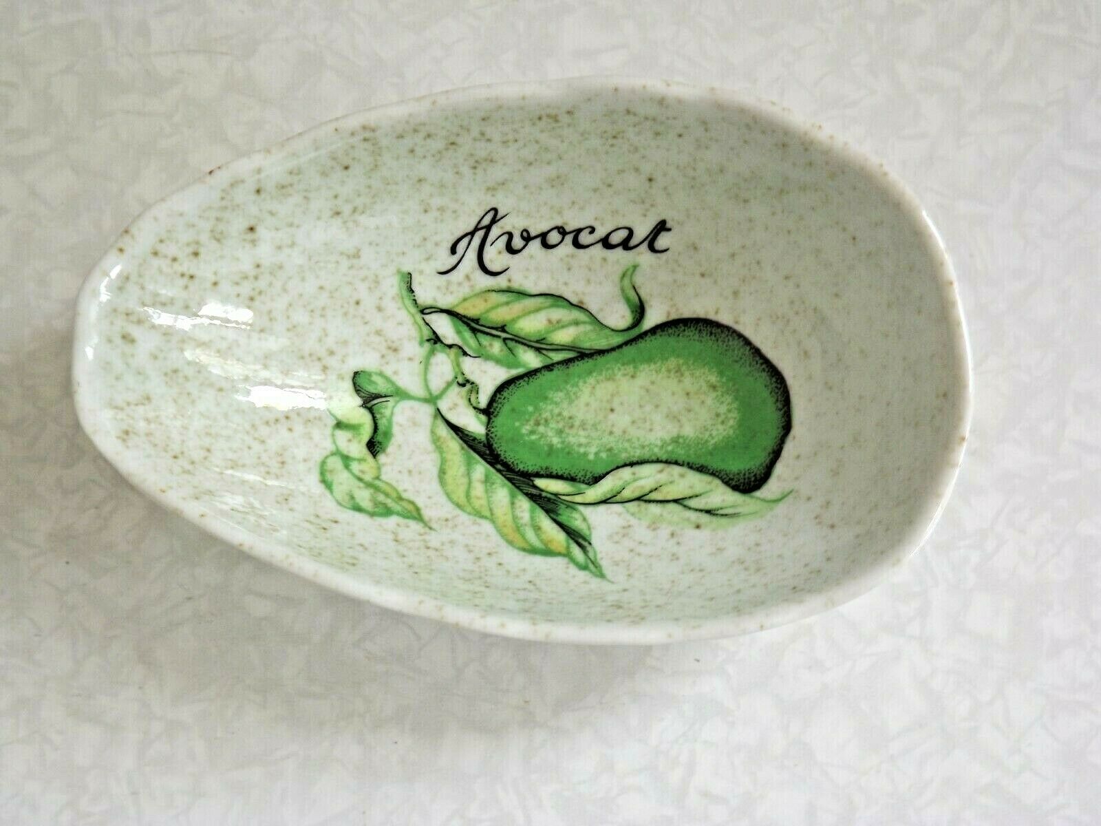 Set of 6 French Vintage Decorated Avocado Serving Dishes By Carte Blanche