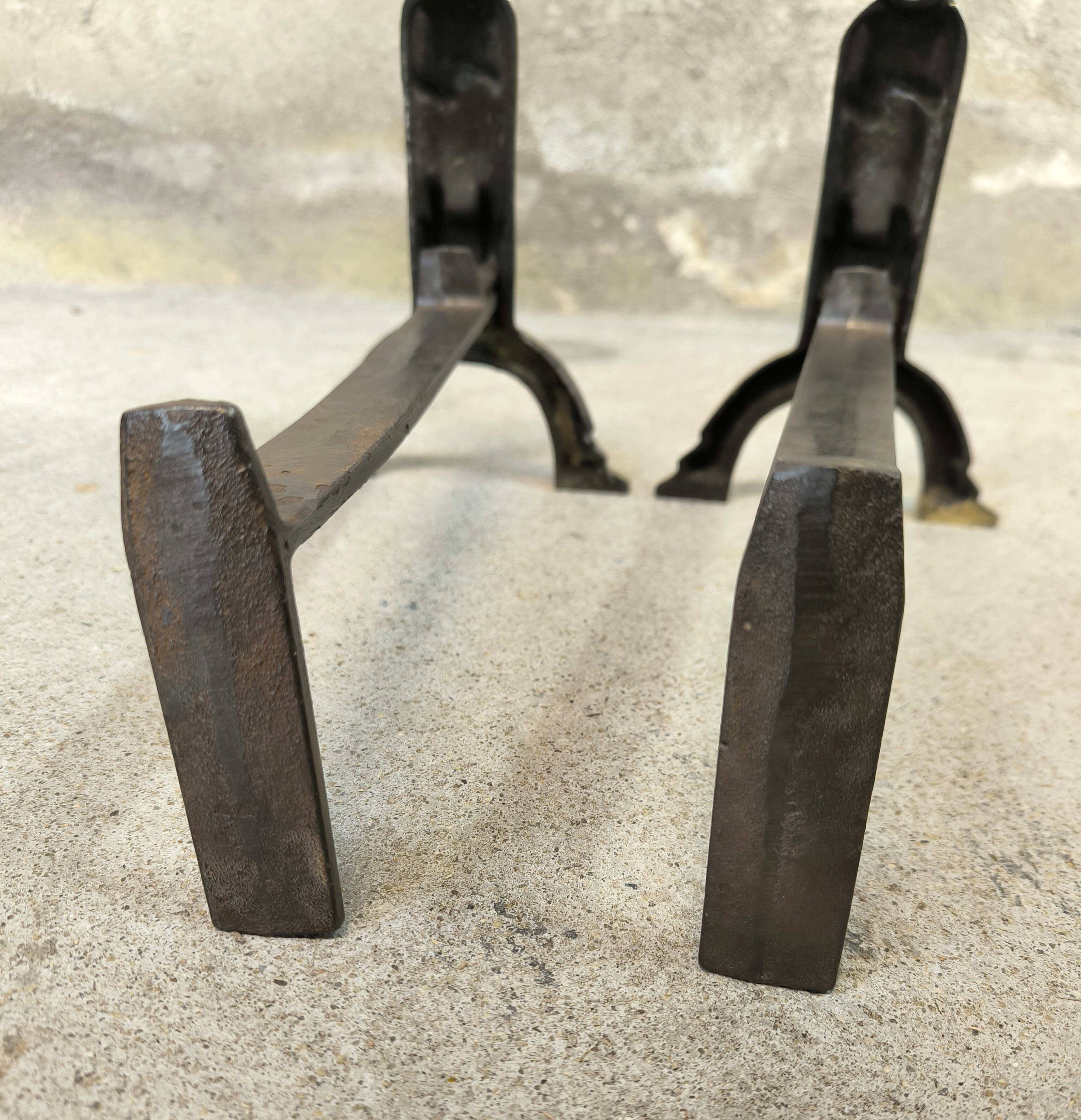 Pair of bronze "Shamans" andirons by Anton Prinner