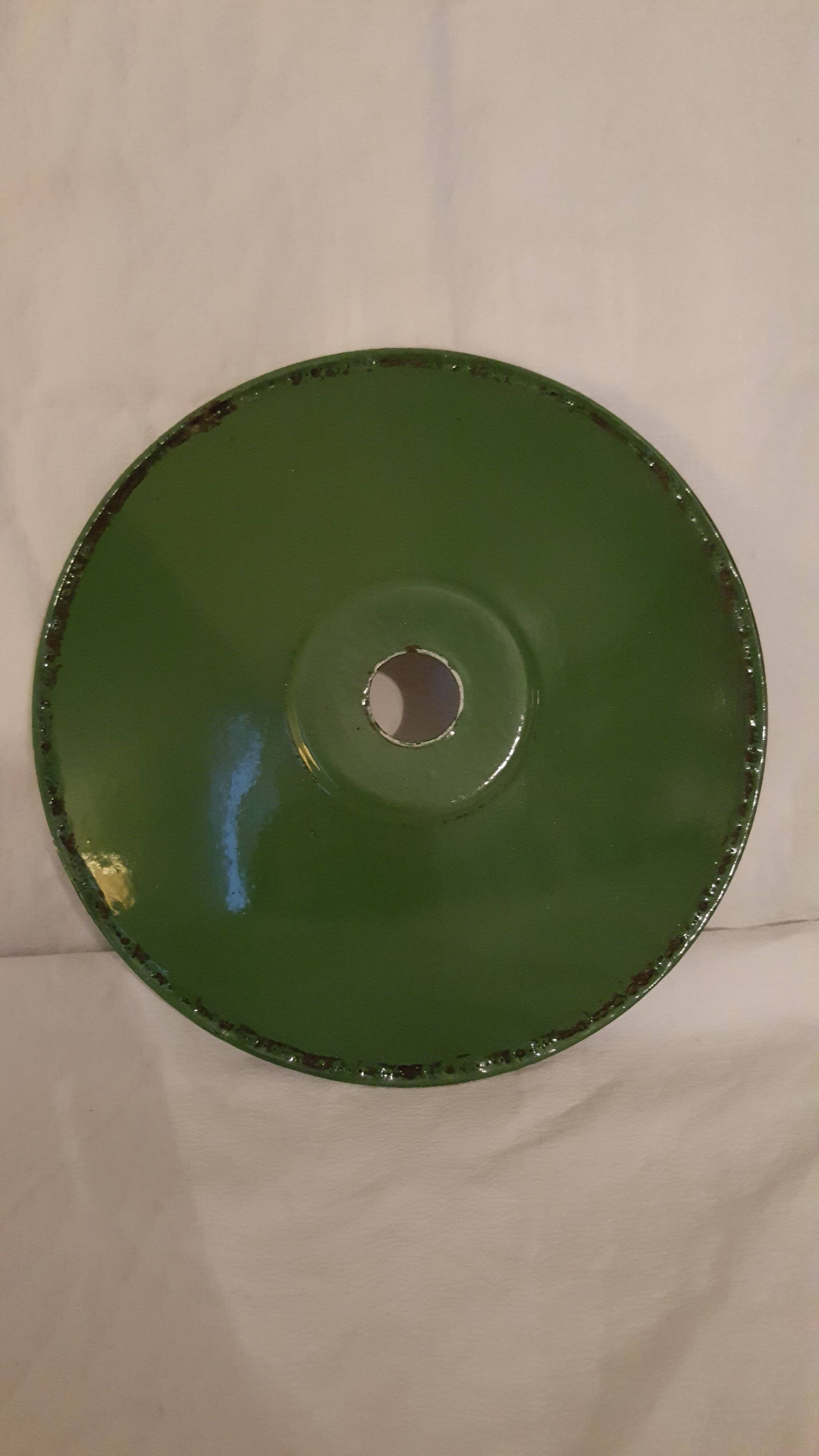 Green and white enamelled metal lampshade