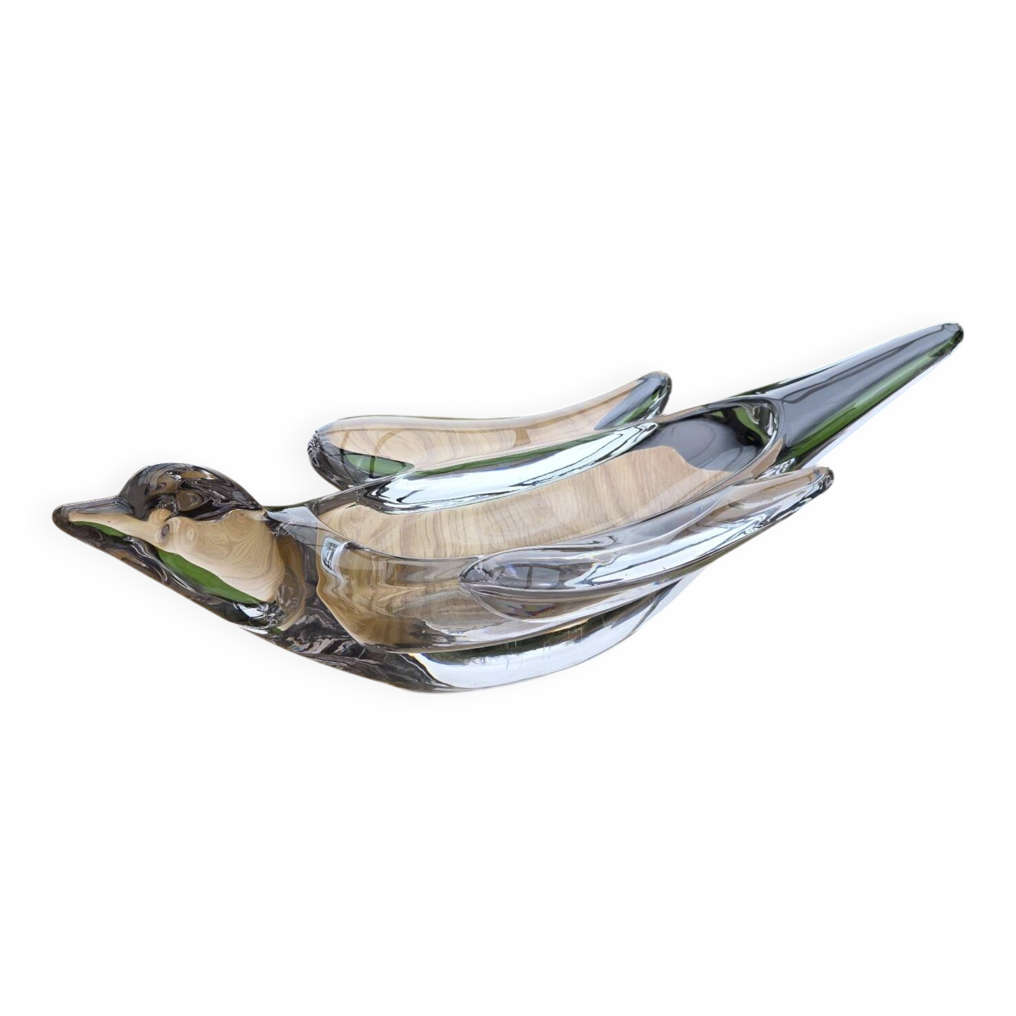 Plate, swallow bird ashtray in French glass from Vanne 1960.