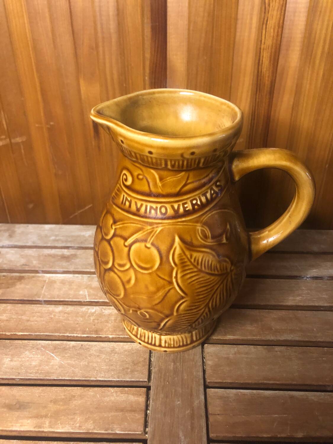 Old sarreguemines pitcher brown ceramic vintage vines decor #a430