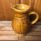 Old sarreguemines pitcher brown ceramic vintage vines decor #a430